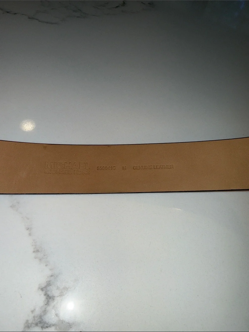 Michael Kors Black Embossed MK Leather Belt with Gold Buckle